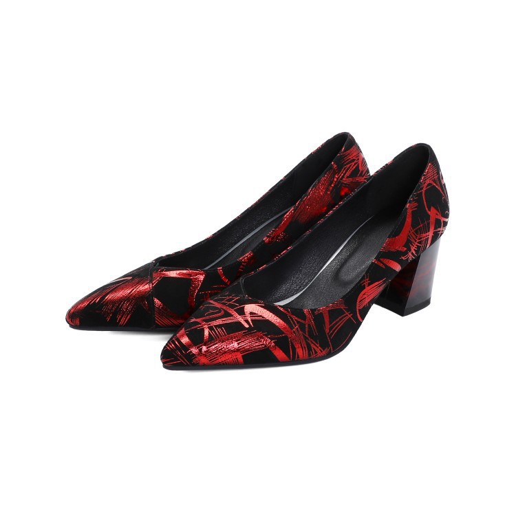Fashion thick heel leather shallow pointed toe single shoes women