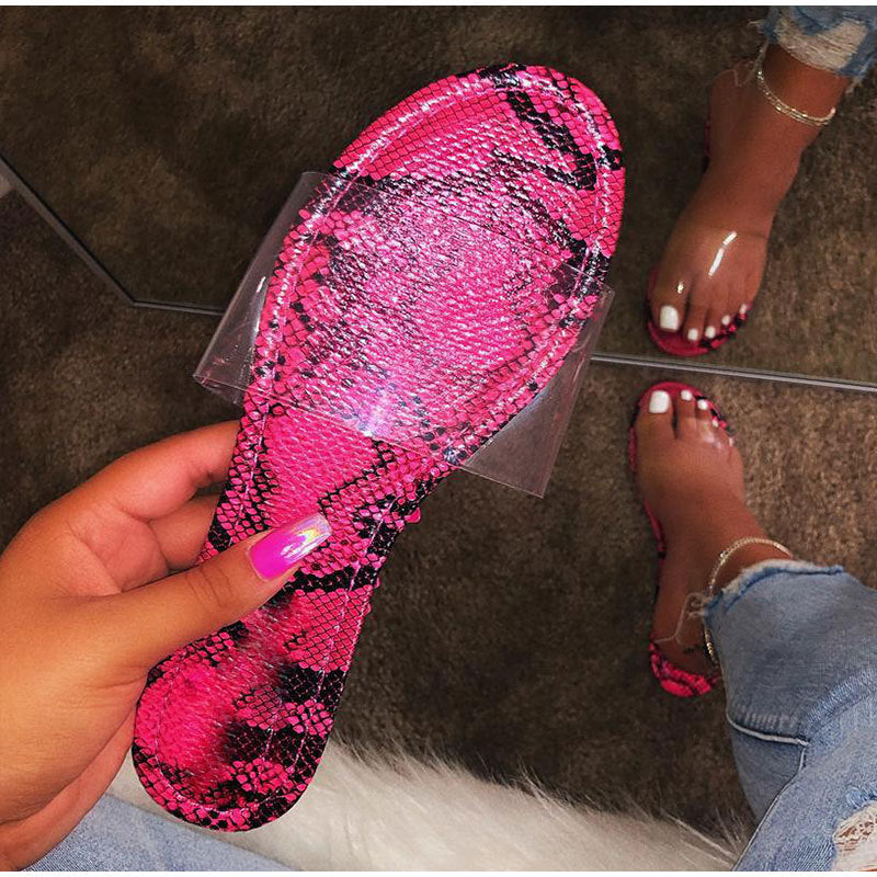 Summer New Women's Fluorescent Snake Pattern Transparent Flat Slippers