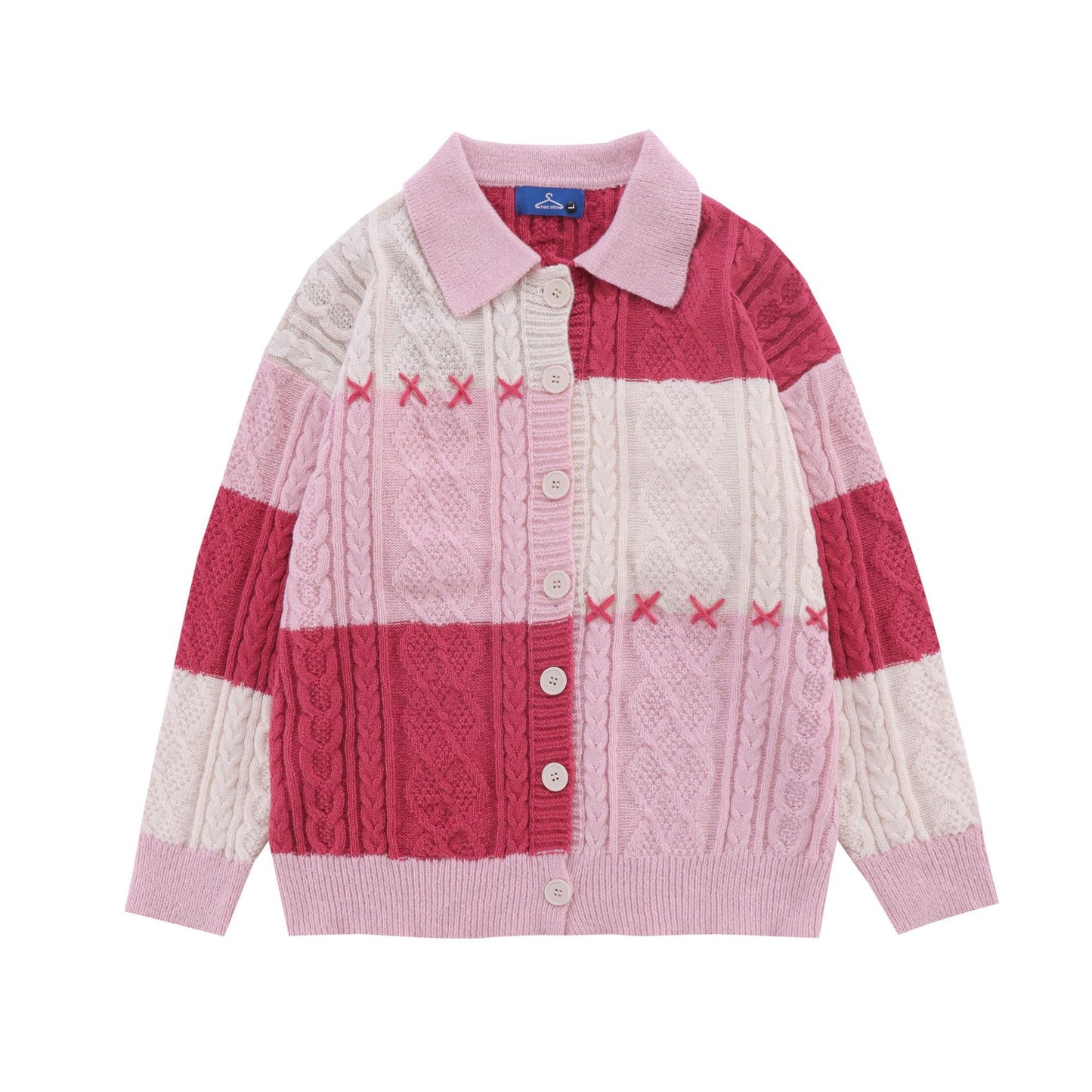 Løs Rød Vintage Strikket Cardigan Til Mænd Og Kvinder