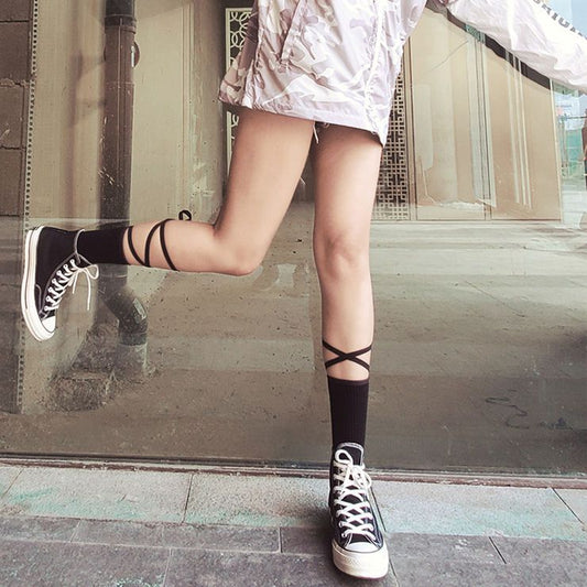 Cross - leg skinny leg stockings