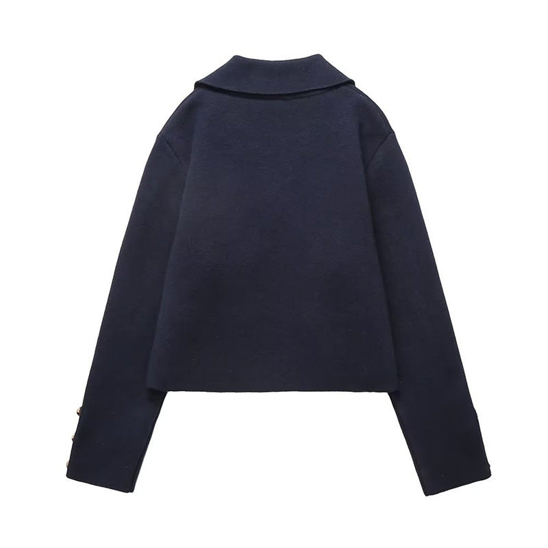 Women's Lapel Double Breasted Knitted Short Coat