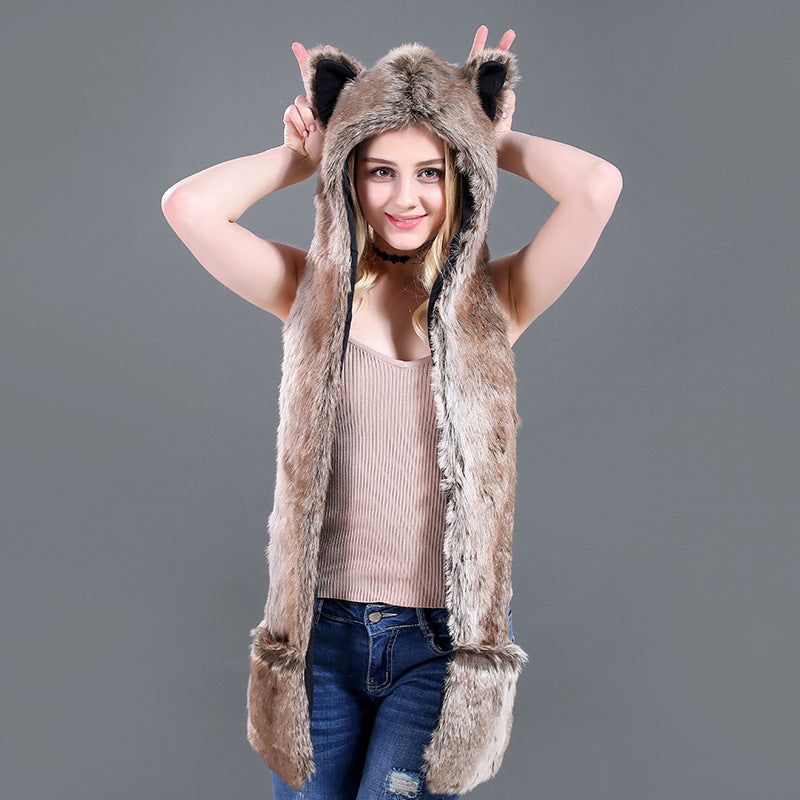 Stuffed animal hat cute cartoon hat scarf gloves