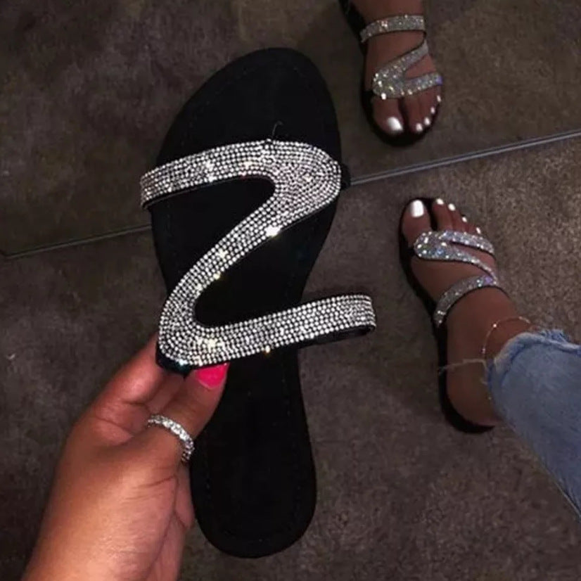 New bright diamond flat slippers women