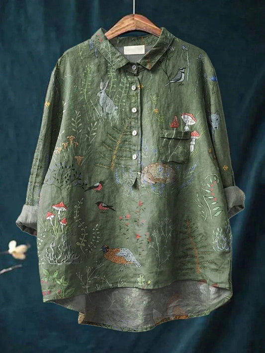 Womens Floral-Print Long-Sleeve Pullover Shirt