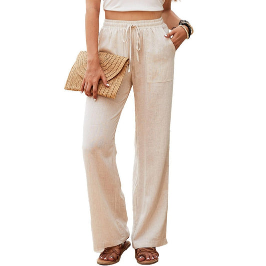 Women's Cotton Drawstring Straight-leg Trousers