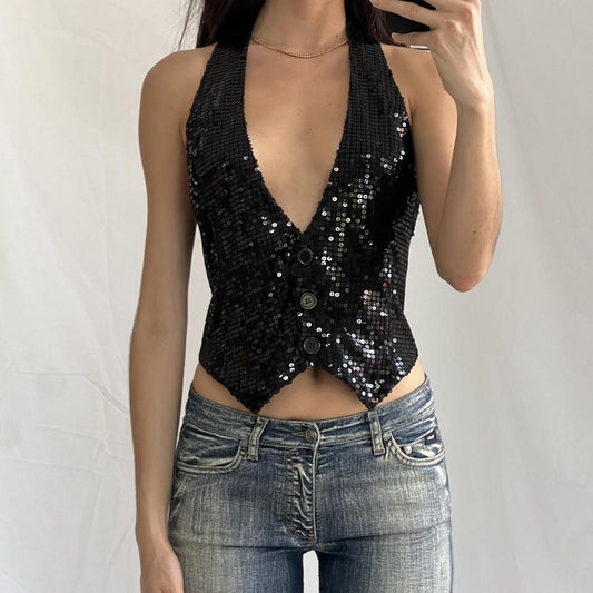 Womens Stylish Sexy Backless Button-up Top