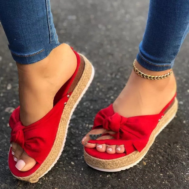 New hemp rope platform bow casual sandals