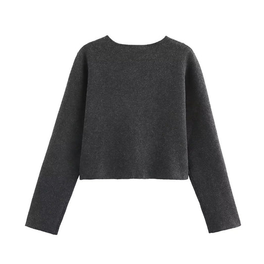 Women's Minimalist Long Sleeve Round Neck Plain Stitch Coat