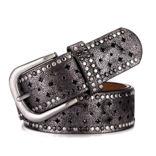 Rhinestone Rivet Alloy Pin Bucklea Fshion Casual With Jeans Belt