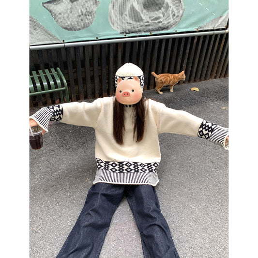 Women's Korean-style Loose Casual Round Neck Brocade Sweater