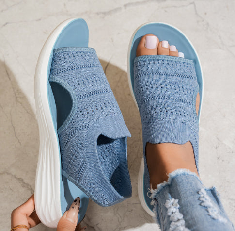 Women's Flyknit Sandals Hollow Peep-toe Roman Shoes