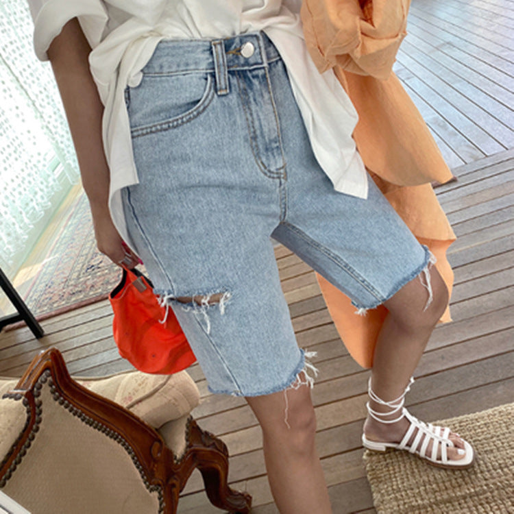 Five-point pants high waist jeans stretch denim shorts