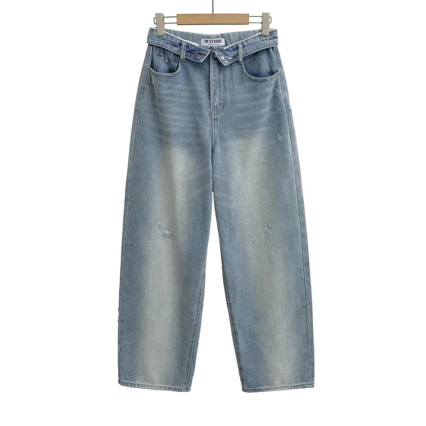 Niche High-waisted Wide-leg Pants With A Curled Hem For Women