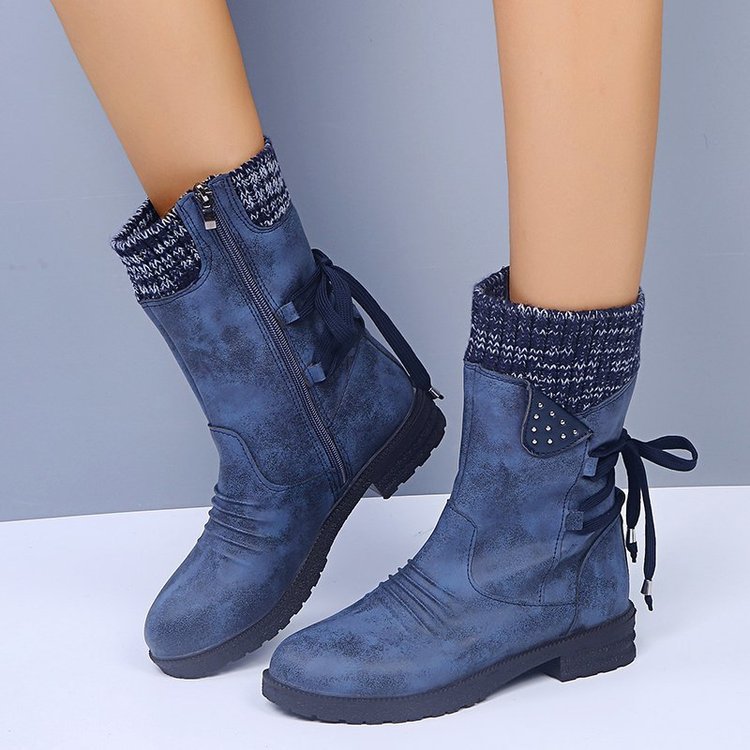 Rubber square heel side zip mid-heel mid-heel boots
