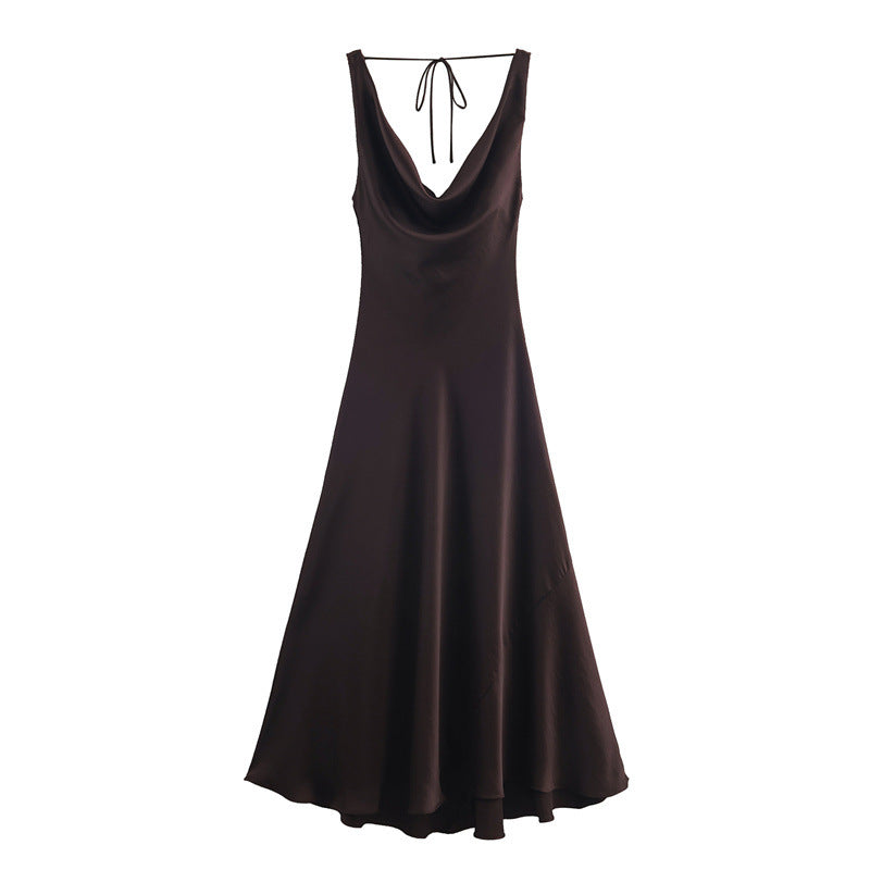 European And American-style Silk-satin Slip Dress With A Designer Aesthetic