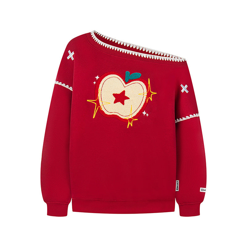 American-style High-Street Vintage New One-Shoulder Sweatshirt For Women