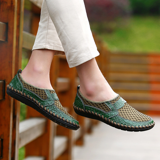 Mesh men's hollow leather shoes