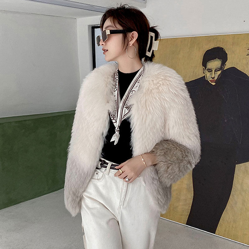 Fashionable Women's Gradient Color Fur Warm Jacket