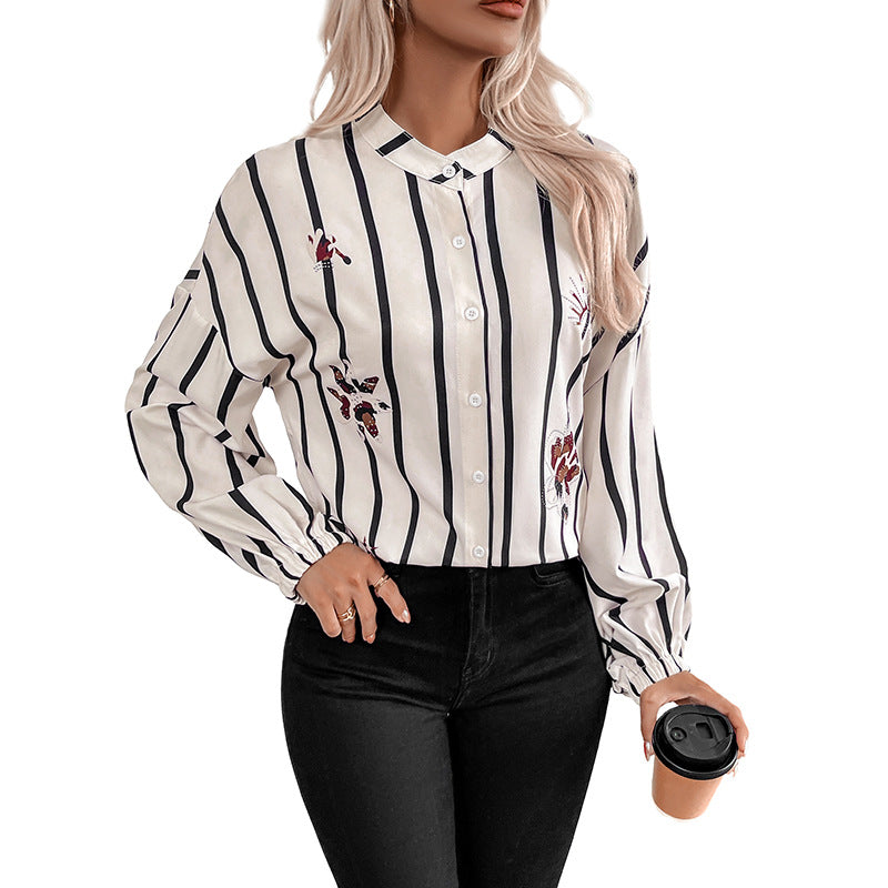 Commuter-style Single-breasted Striped Lapel Shirt