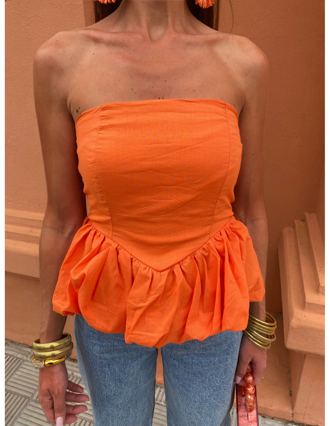 Y2g Tube Top Stitching Sexy Bubble Top