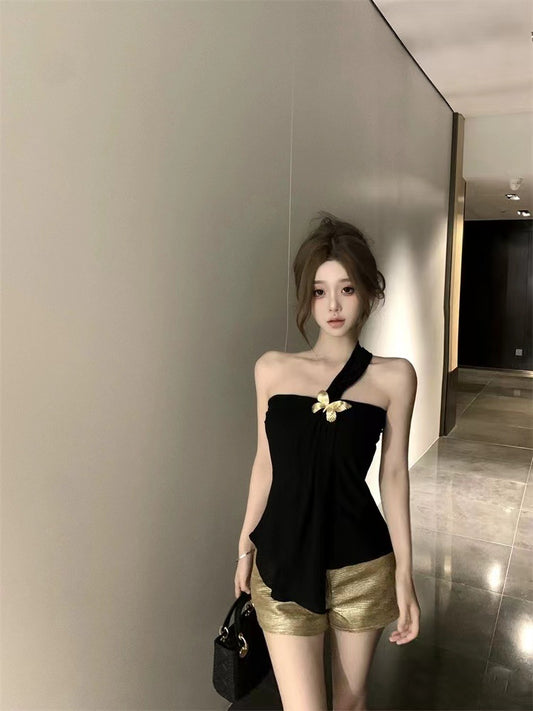 Women's Summer Slim-fit Pure Tube Top Vest Black Short