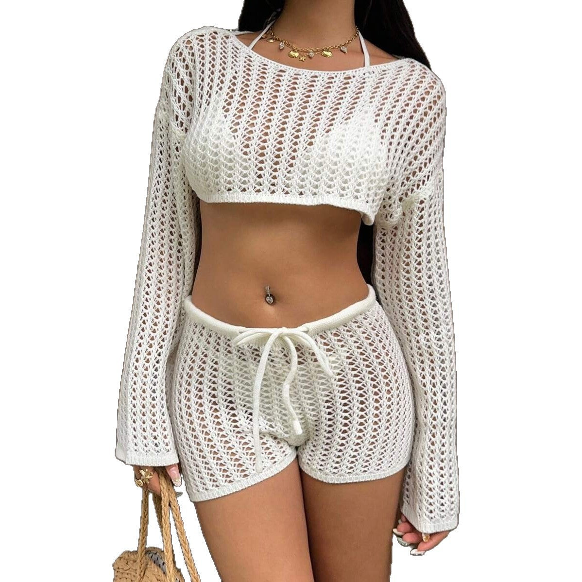 Sexy Hollow-Out Blouse Sun-Protective Set For Women