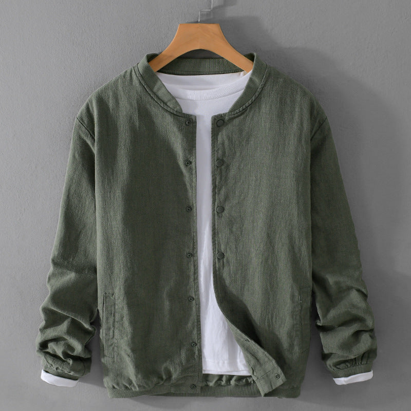 Linen Coat Stand Collar Men's Jacket