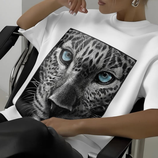 Laid-back Animal-print Summer Short-sleeve Top