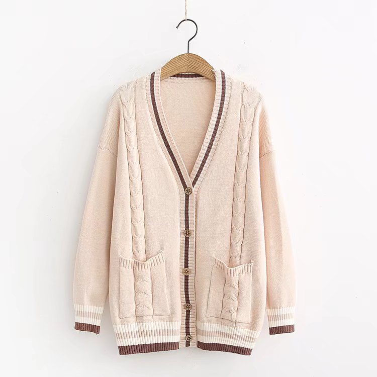 Knit Cardigan Embroidered Balloon Sleeve Loose Sweater Jacket