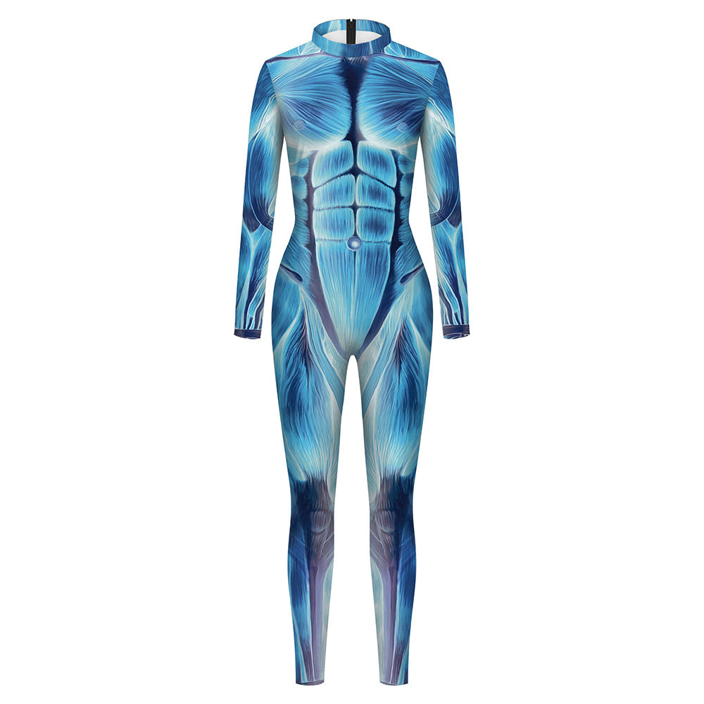 Red Body Muscle Print Bodysuit