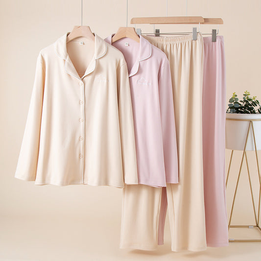 New Womens Solid-color Embroidered Loose-fitting Set