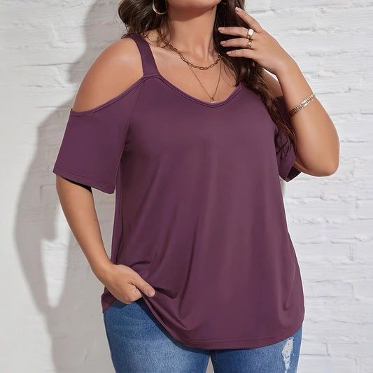 Womens Solid-Color Off-Shoulder Fashion Short-Sleeve T-Shirt