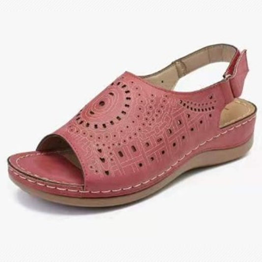 Plus Size Sandals Cutout Flat Heel Toe Buckle Vintage