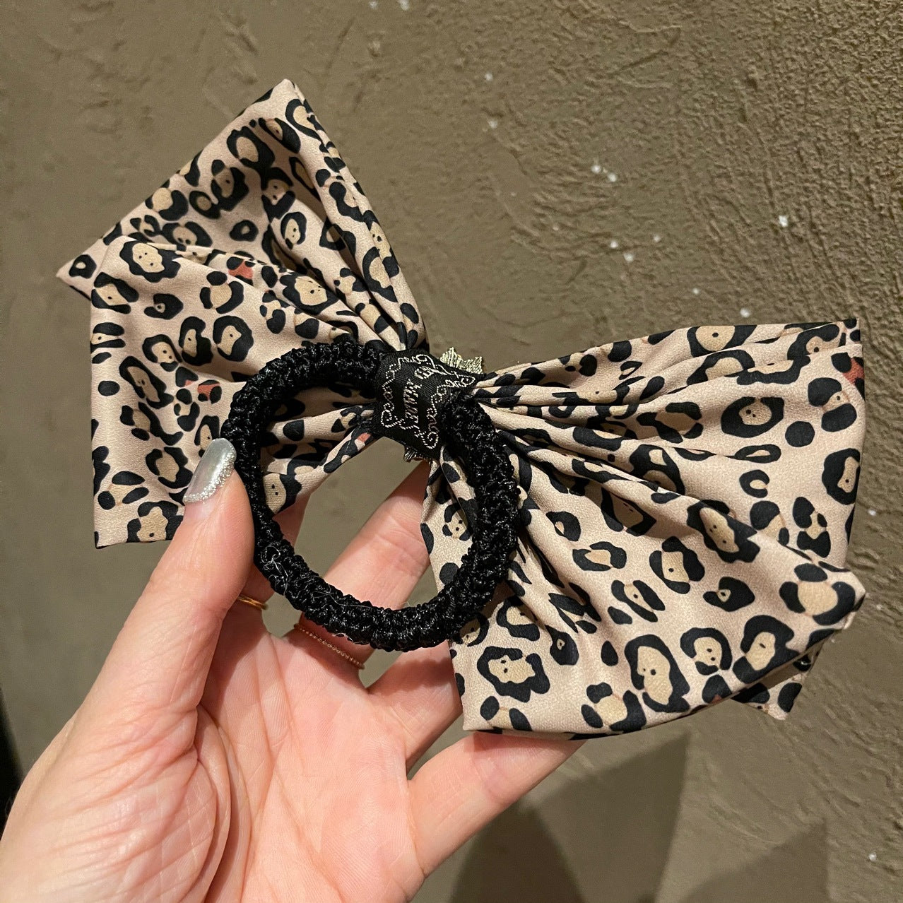 Leopard Print Bowknot Rhinestone Hair Tie Back Head