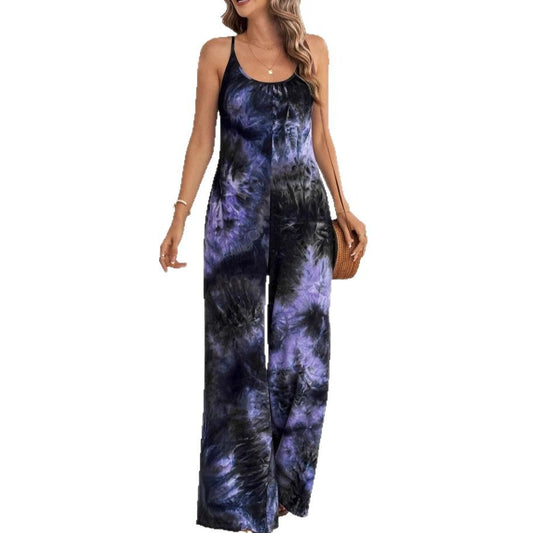 Ærmeløs jumpsuit til kvinder med print og kontrastfarvede stropper