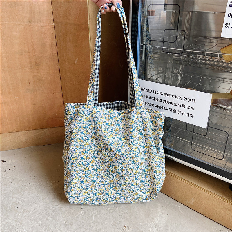 Women's Plaid Floral Stitching Canvas Bag