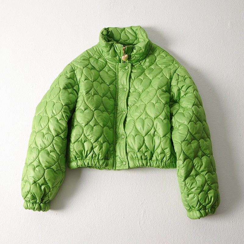 Women's Winter Solid Color Stand Collar Long-sleeve T-shirt Fashionable Warm Cotton-padded Coat