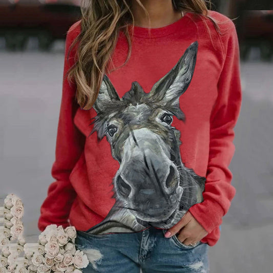 Løs Rundhalset Æselhoved Blomsterprint Langærmet Pullover