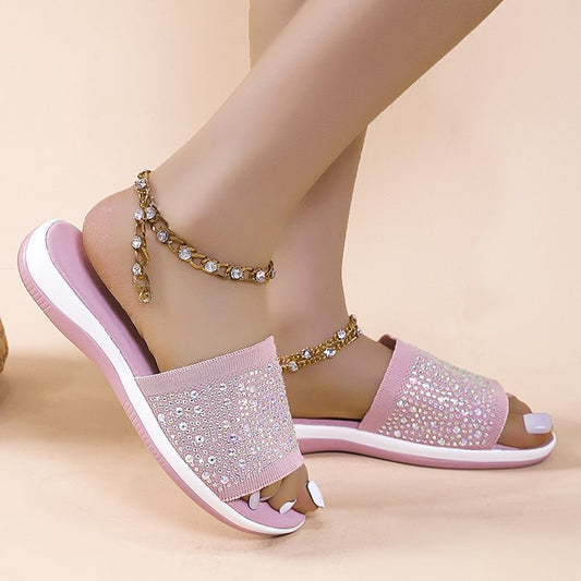 Hot Diamond Lettering Polyurethane Lightweight Platform Slippers