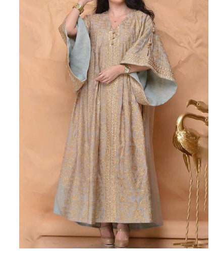 Gold Embroidery Loose Flare-Sleeve Dress Robe