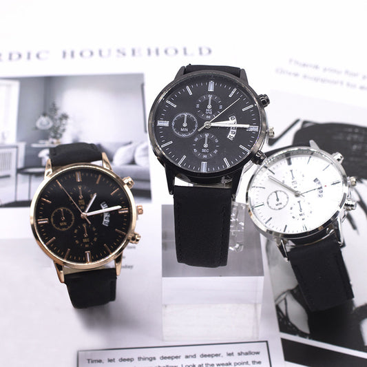 Fashion Trend Casual Fake Three-needle Calendar Belt Large Dial Quartz Watch And Bracelet