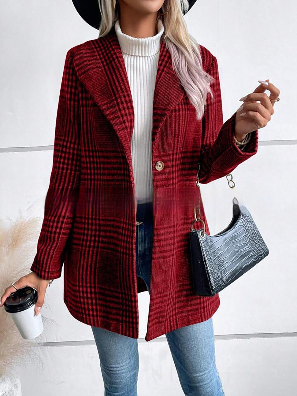 Women's Fashion Personality Woolen Plaid Coat
