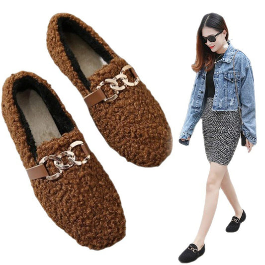 Pedal Shoes Women's Outer Wear Plus Velvet Warm Cotton