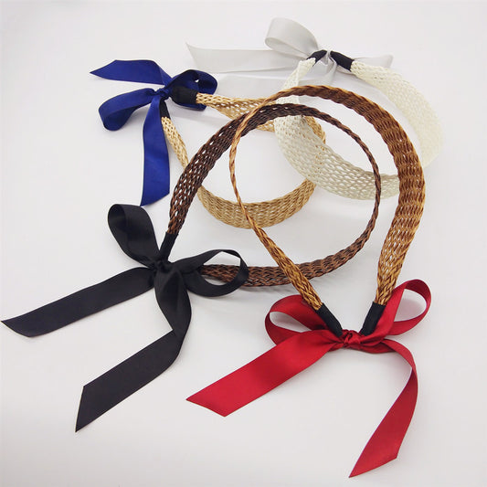 Ribbon knotted raffia woven headband