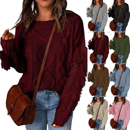 Fashion Pullover Round Neck Knitted Sweater For Women