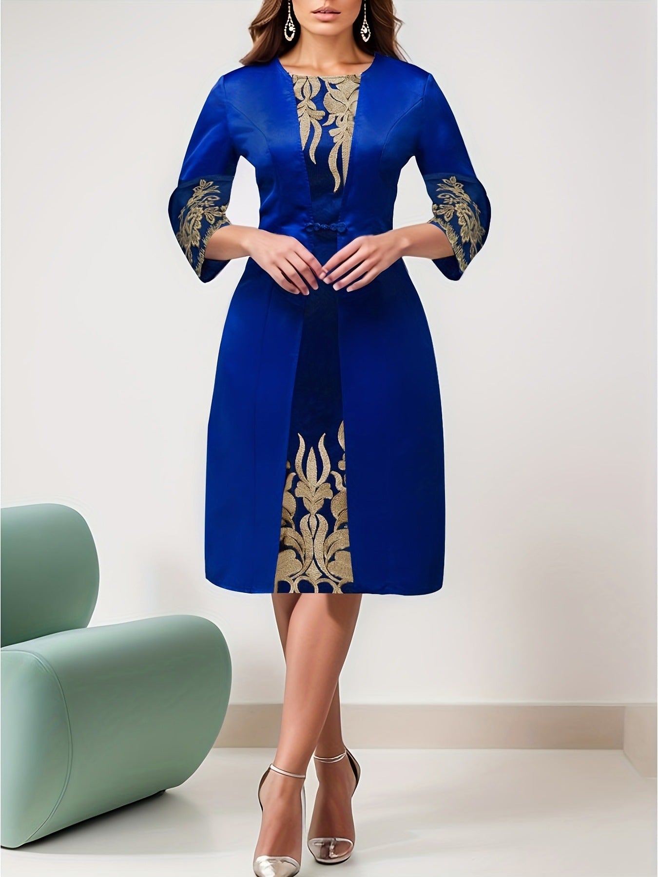 Plus-size blonde-patchwork kjole til kvinder