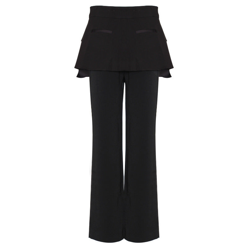 Straight-leg trousers with belt drape and girdle