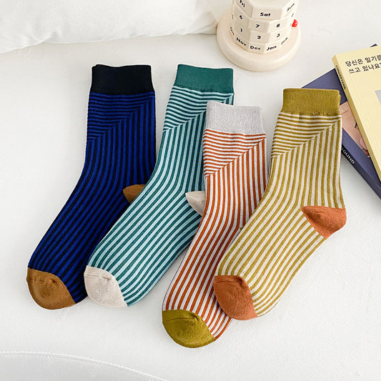 Middle Tube Socks Fashionable Color Stripe