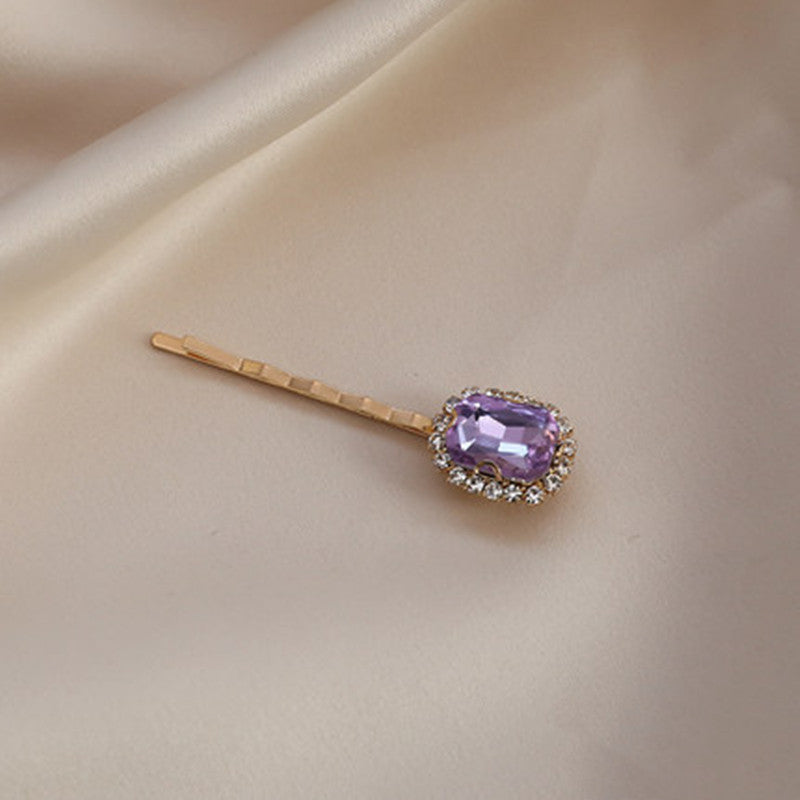 Vintage Sweet Purple Rhinestone Pearl Hairpin