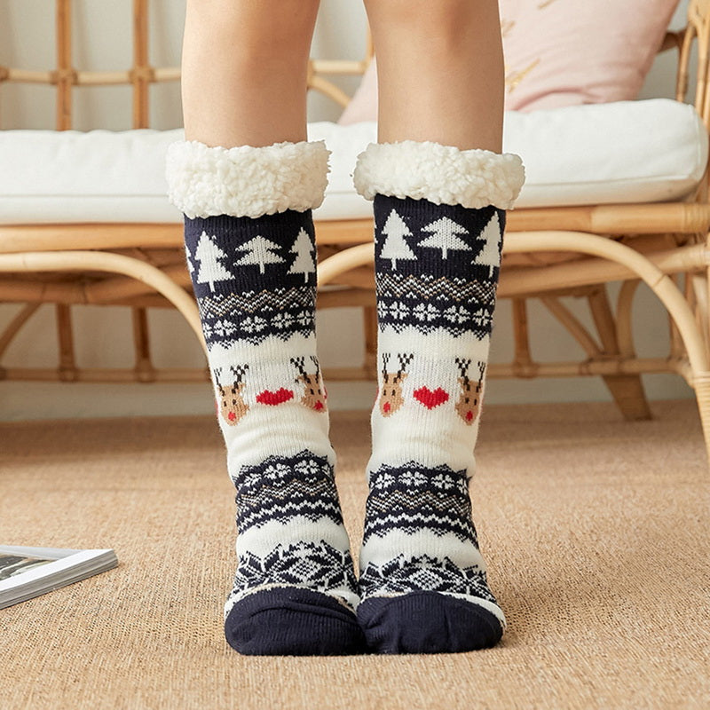 Thicken warm high tube plus velvet floor socks